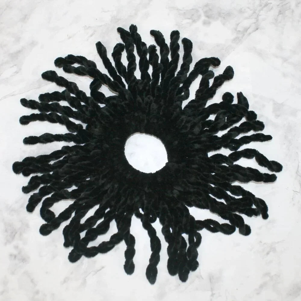 HAND CRAFTED Hair Scrunchie Fringe Crochet Kids Chenille Velvet Oversized Black